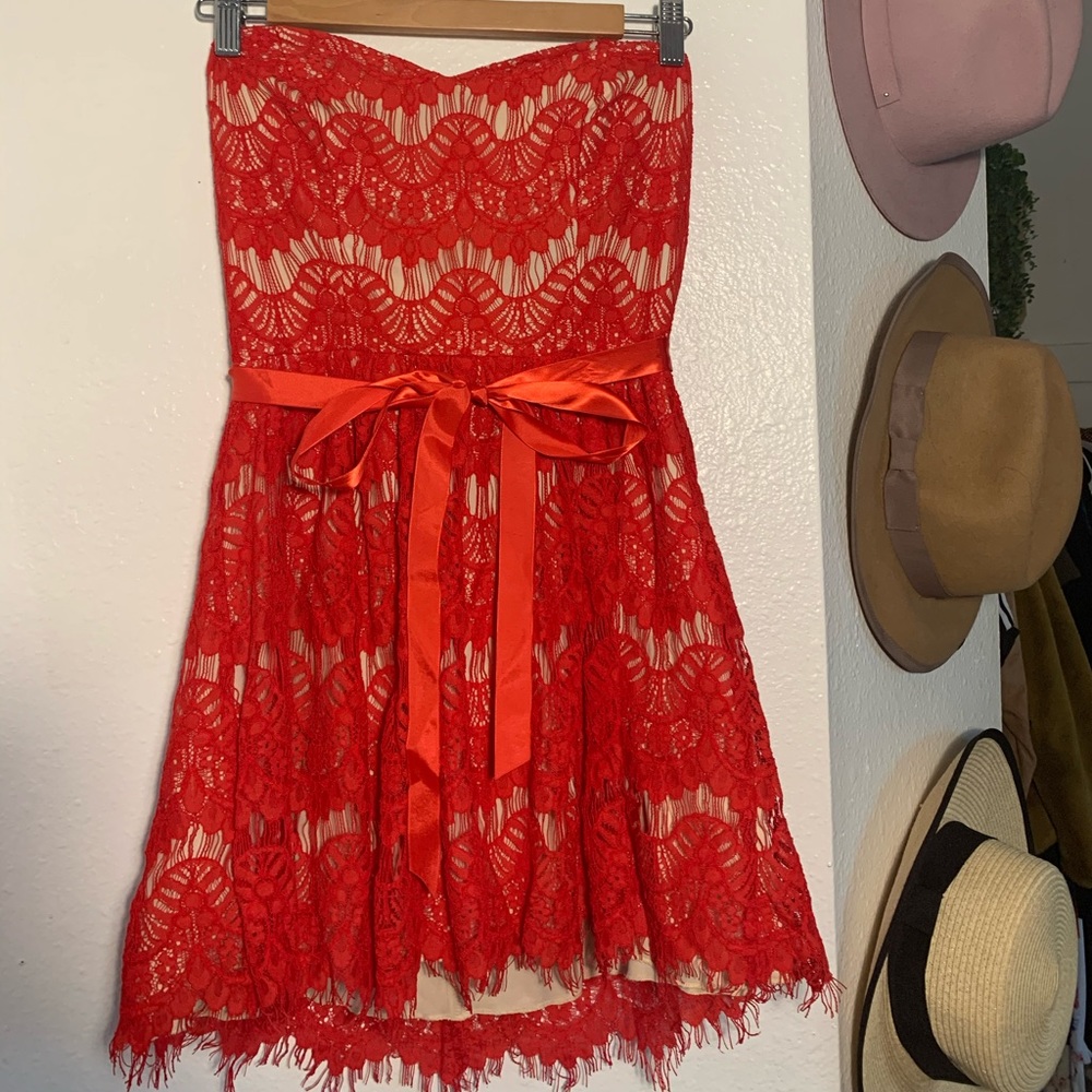 Macys Red Lace Mini Dress